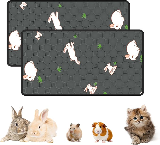 2-Pack Guinea Pig Cage Liner, 16in x 30in Fast Absorption Washable Bedding Pee Pads for Dogs Puppy Rabbit Small Animal Cage Mat, Leakproof & Non-Slip