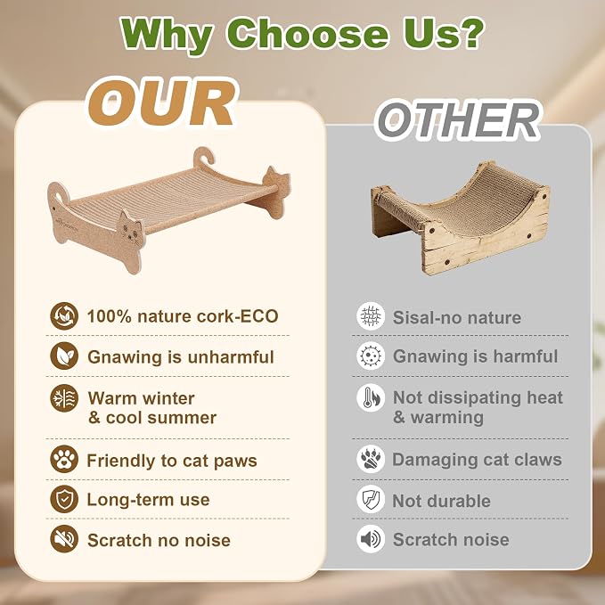 Natural Cork Cat Bed-Cat Scratching & Cat Hammock 2-in-1-Cat Scratchers for Indoor Cats-Scratching Post Cat Toys-Cat Furniture-Cat Scratch Board-Cat Scratch Pads-Eco-Friendly-Cat Gifts