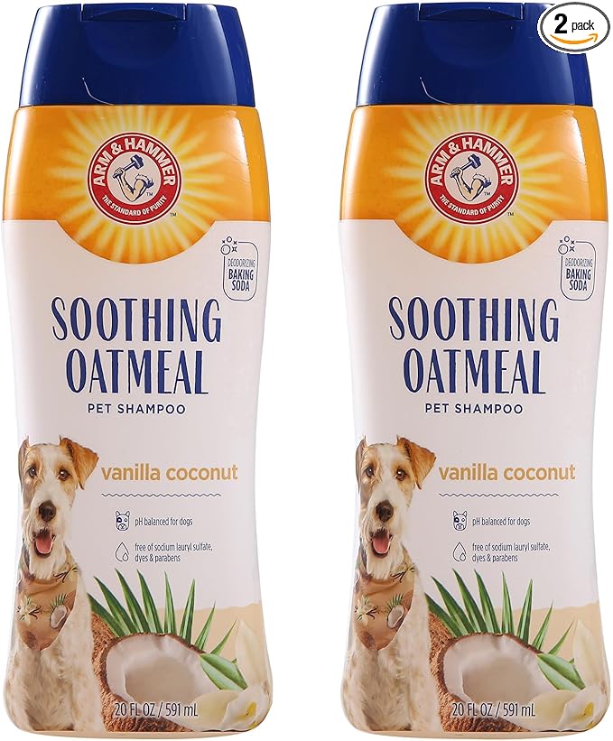 Arm & Hammer for Pets Soothing Oatmeal Dog Shampoo, Vanilla Coconut Scent, Baking Soda Odor Control, Moisturizing Shampoo for Dry Dog Skin, pH Balanced for Dogs, 20 Fl Oz - 2 Pack