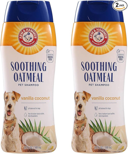 Arm & Hammer for Pets Soothing Oatmeal Dog Shampoo, Vanilla Coconut Scent, Baking Soda Odor Control, Moisturizing Shampoo for Dry Dog Skin, pH Balanced for Dogs, 20 Fl Oz - 2 Pack