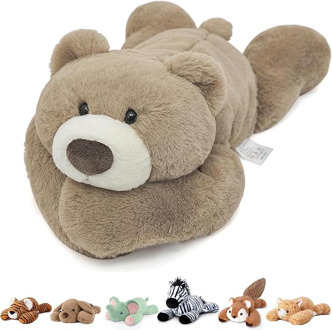 Niuniu Daddy 20" 3.3 lb Weighted Bear Stuffed Animal for Adults Kids, Giant Large Lying Teddy Bear Plush Toy, Soft Brown Bear Body Pillow for Sleeping, Gift for Christmas Birthday Holidays