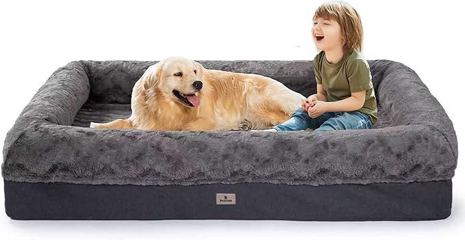 Memory Foam Dog Bed, Extra Large Orthopedic Dog Sofa with Sides and Waterproof Liner, Washable Bolster Pet Bed Couch with Removable Cover, Jumbo Plus | 60 inch, Dark Gray