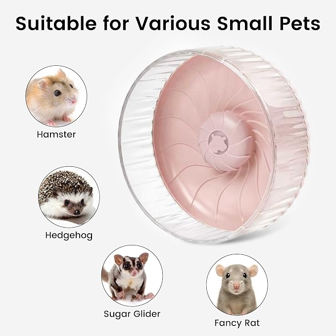Silent Hamster Wheel, 8in Hamster Wheel No Stand, Double-Bearing Quiet Spinner for Syrian Hamsters, Hedgehogs, Mice & Small Pets, Pink