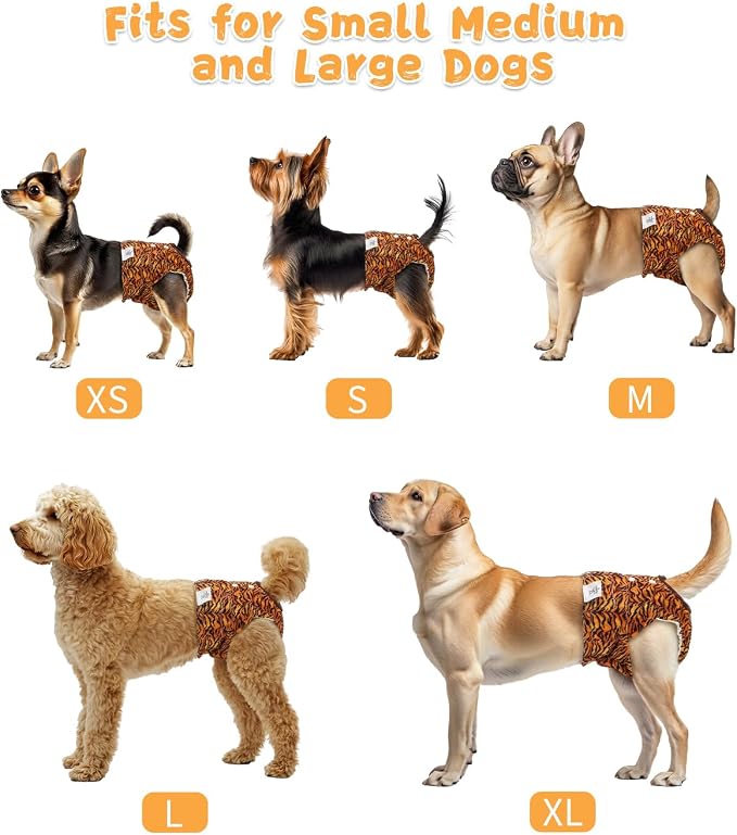 CuteBone Washable Female Dog Diapers 4 Pack Reusable Doggie Heat Diapers for Period FMG11XS