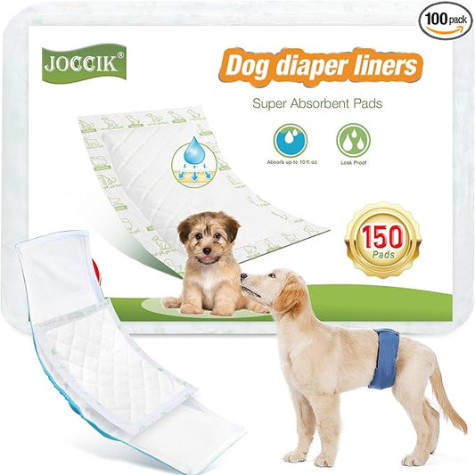 Dog Diaper Liners 100ct Super Soft and Absorbent Dog Diaper Booster Pads for Male Dog Belly Bands or Female Dog Diapers (Long, 100pcs)