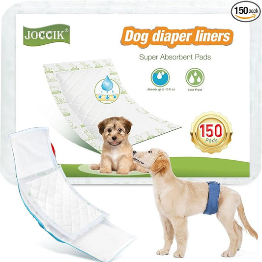 Dog Diaper Liners 150ct Super Soft and Absorbent Dog Diaper Booster Pads for Male Dog Belly Bands or Female Dog Diapers (Long, 150pcs)