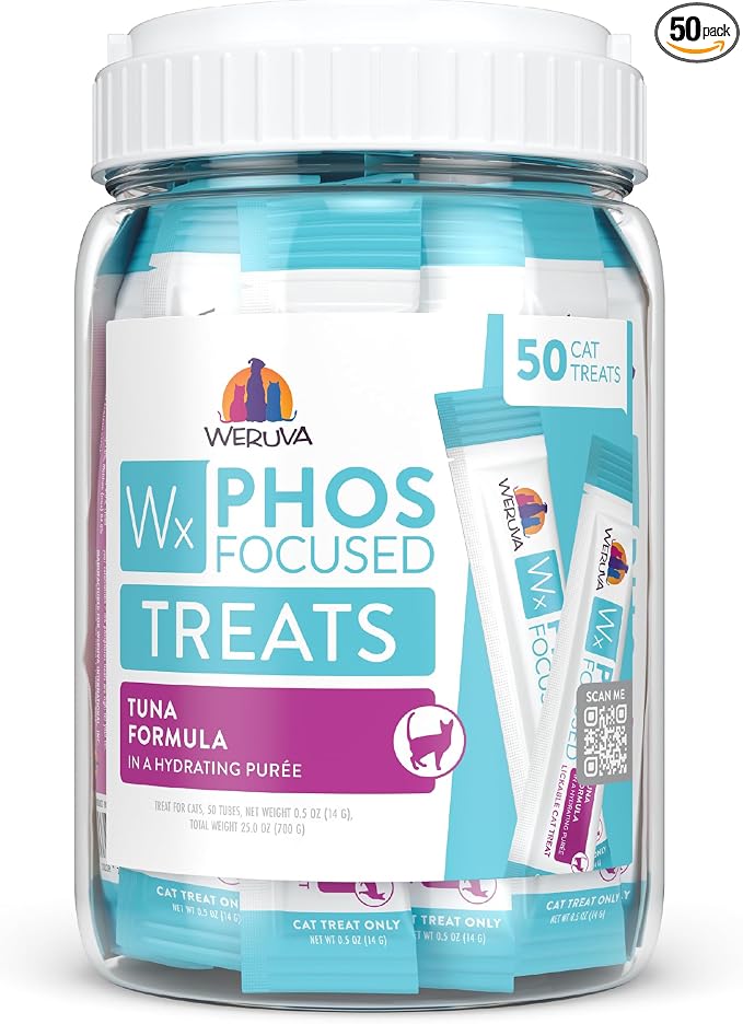 Weruva Wx Phos Focused, Tuna Formula Lickable Cat Treats, 0.5oz Tube, Pack of 50