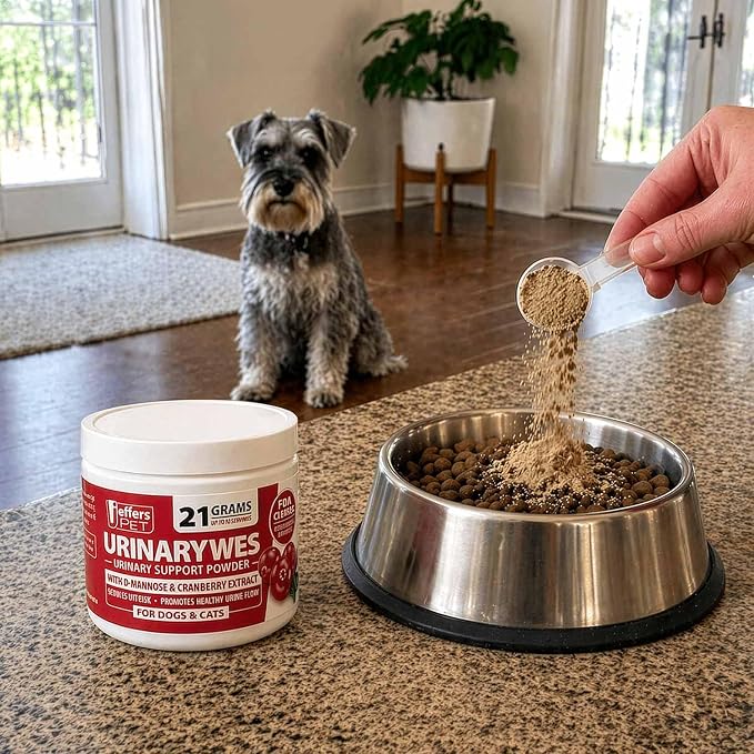 Jeffers Pet UrinaryWes Urinary Support Powder for Dogs & Cats, D-Mannose & Cranberry Supplement for Urinary Tract & Bladder Health, Kidney Support, UTI Prevention, Chicken Flavor Food Topper – 90 g