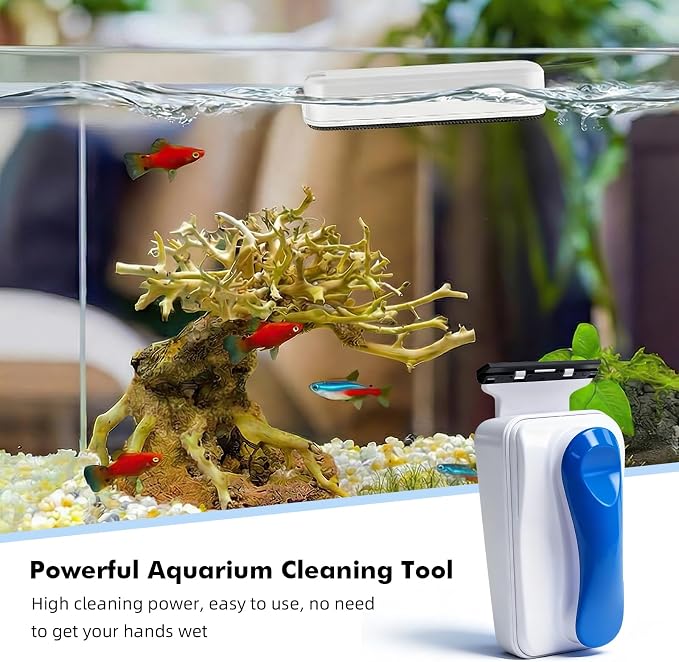Rise Torrent Aquarium Magnetic Glass Cleaner, Fish Tank Algae Scraper Brush Cleaning Tool for 1/4"-1/2" Thickness Glass, Floating Scrubber Brush Cleaner for Acrylic, 1 Detachable Scraper, Large