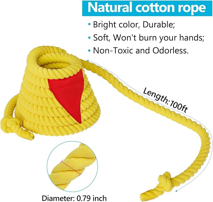 X XBEN Tug of War Rope with Flag for Kids, Teens and Adults 40FT, Soft Cotton Rope Games for Team Building Activities, Family Reunion, Birthday Party