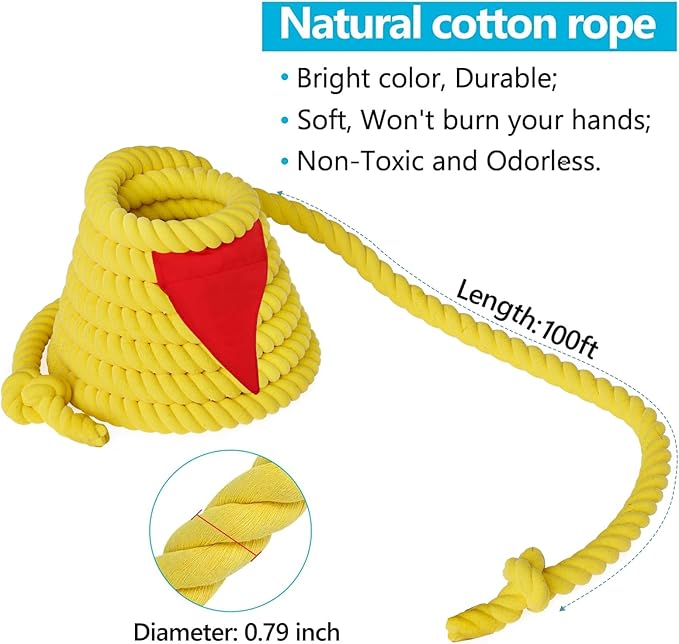 X XBEN Tug of War Rope with Flag for Kids, Teens and Adults 20FT, Soft Cotton Rope Games for Team Building Activities, Family Reunion, Birthday Party Yellow