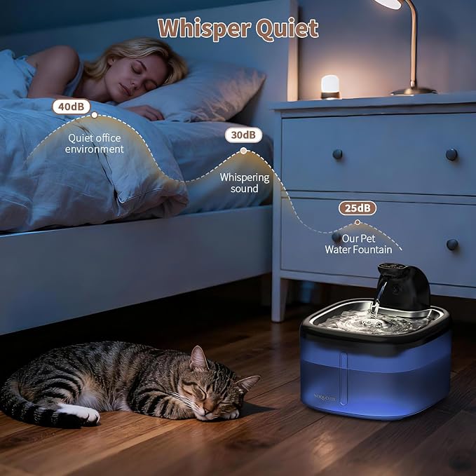 Cat Water Fountain Cordless 118oz/3.5LWireless & Ultra Quiet with Sensor/Timer Mode Stainless Steel Tray BatteryOperated Pet Fountain for Indoor Use, Pet Water Dispenser (Cat Fountain+8 Filters)
