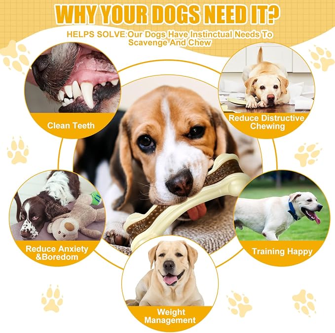 Sosation 10 Pcs Dog Chew Toys for Aggressive Chewers Nylon Beef Flavor Dog Bones Tough Puppy Teething Toys Puppy Chew Bones for Large/Medium/Small Breed Dogs Puppies (6.3 x 2.17 Inch)