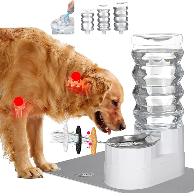 RIZZARI 9L Elevated Stainless Steel Dog Water Dispenser – Gravity Auto-Refill Pet Waterer with Filtered Hydration Design, Comfortable Drinking Height for Large & Senior Dogs,Indoor & Outdoor Spaces
