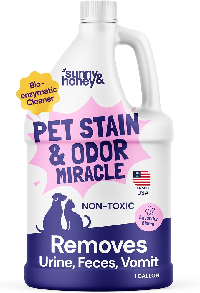 Sunny & Honey Pet Stain and Odor Remover - Enzyme Cleaner for Dog Urine and Poop on Carpets and Furniture - Strong Pet Carpet Cleaner Spray (1 Gallon Lavender)
