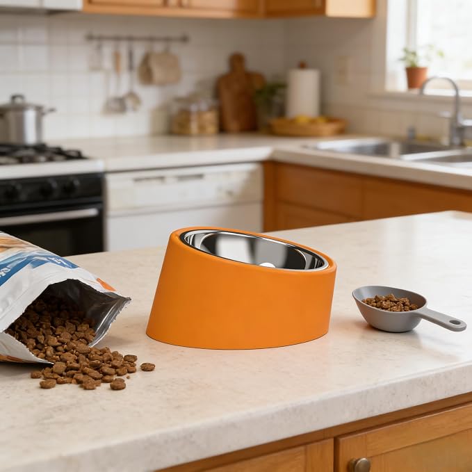Slow Drinking Dog Water Bowl - Tiny Pet Feeder Orange (S Size) - Anti-Spill Small Breed Bowl, Food-Grade Safe for Puppies/Kittens/Hamsters