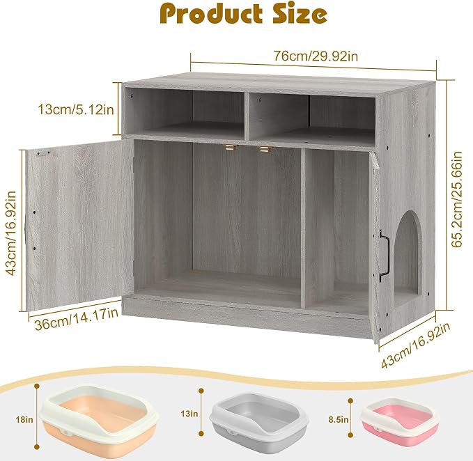 Hidden Cat Litter Cabinet Ultra-Large Wooden Enclosed Litter Box Fumiture 2-Door Storage Cabinet 2 Open Drawers 1Air Vents Cat Litter Furniture Fit Most of Litter Box.(Gray, No Drawers)