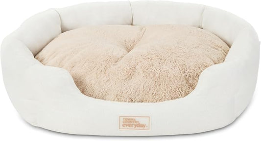 Town & Country Everyday CuddleTown Faux Linen Comfy Cozy Cuddler Pet Bed, Supportive & Calming, Non-Slip Bottom, Machine Washable Cover, Cream, Small 22"x20"x7"