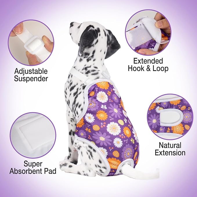 Jollywoods 3 Pack Washable Female Dog Diaper Onesie Sanitary Pantie with Adjustable Suspender, Reusable Fixed Doggie Diapers, Super Absorbent Leakproof for Small Medium Large Dog in Heat Cycle L
