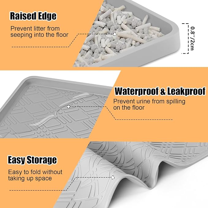Silicone Cat Litter Mat, 42" x 29" Extra Large Litter Trapping Mat for Litter Box, Leak-Proof, Non-Slip, Kitty Litter Mats with Soft Texture for Floor, Keeping The Floor Clean (Light Grey)