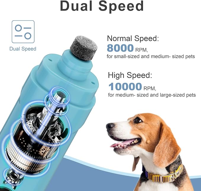 Moropaky Dog Nail Grinder Professional Electric Pet Nail Grinders 2-Speed Rechargeable Pet Nail Trimmer with LED Light Nail Grooming & Grinding for Large Small Medium Dogs & Cats