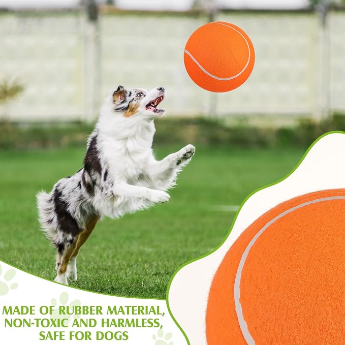 Leyndo 4 Pcs Inflatable Giant Tennis/Soccer Balls for Dogs with Pump Needle 9.5 Inch Jumbo Rubber Outdoor Indoor Interactive Large Dog Ball for Pet Training(Multicolor,Tennis)
