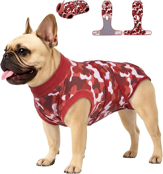 PetWarm Dog Cone Alternative After Surgery, Dog Sweaters's Inner Clothes, Recovery Suit for Dogs, Pet Pajamas for Recovery, Camouflage Pattern, Red, XS