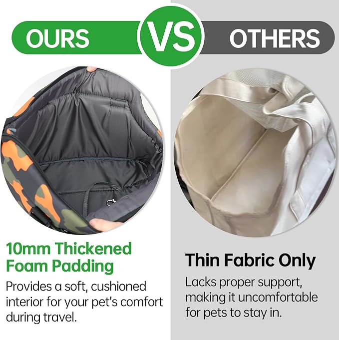 10mm Padded Tote Bag Carrier for Dog Cat Below 15.5lb/7kg-Camouflage Green