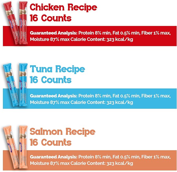 Beefeaters Lickable Cat Treats 48 Count – Puree Squeeze Up Tubes Variety Pack (Salmon, Tuna & Chicken) | Grain Free, Taurine Enriched, High Moisture for Picky Eaters | Cat Treat Topper or Snack
