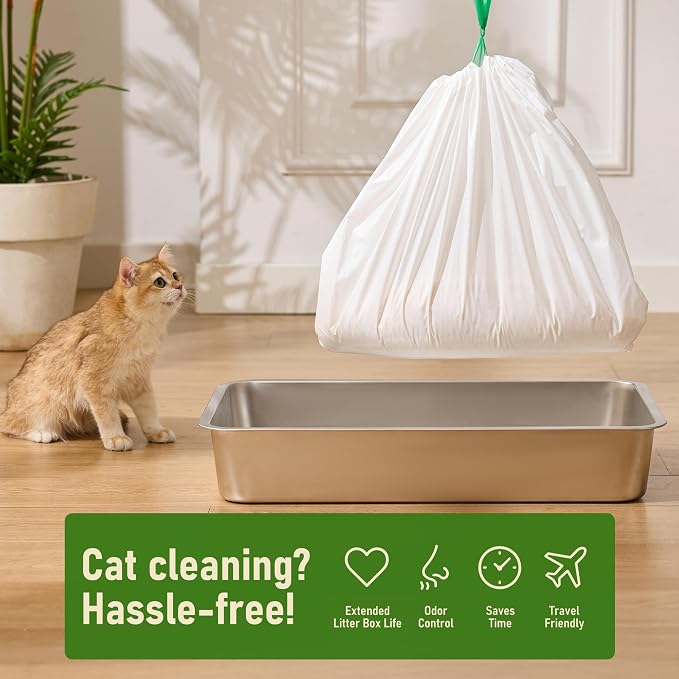 ZOMISIA Cat Litter Box Liner XL - 15 Count 47" x 24" Jumbo Litter Bags with Drawstring, Extra Thick Kitty Litter Pan Liners Tear Resistant Heavy Duty, Easy Clean up for Litter Tray, Unscented