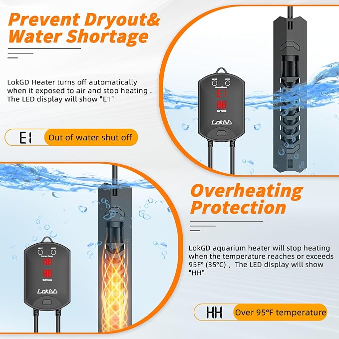 Upgraded 300W Intelligent Aquarium Heater,59°F-93°F Submersible Fish Tank Heater with Intelligent Digital Display Controller and Auto Power Off for 25-80 Gallon Freshwater Saltwater Fish Tanks