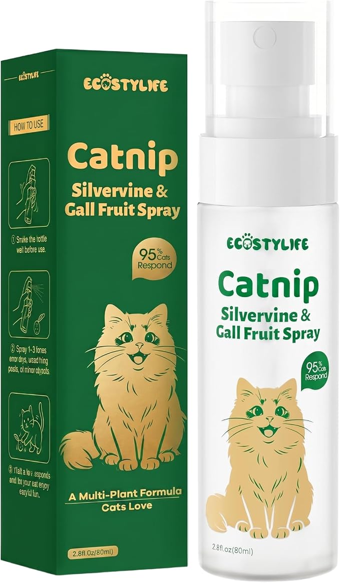 Upgraded Catnip Spray for Indoor Cats, 2.8 fl oz – Natural Formula with Silvervine & Gall Fruit, Encourages Play & Scratching, Ideal for Scratching Post, Suitable for Cats Less Responsive to Catnip