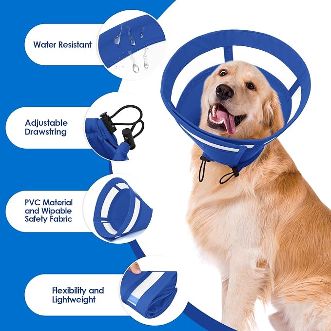 SAWMONG Soft Cone for Dogs – Extra Large Dog Recovery Collar, Adjustable E-Collar to Stop Licking After Surgery (XL, Blue)
