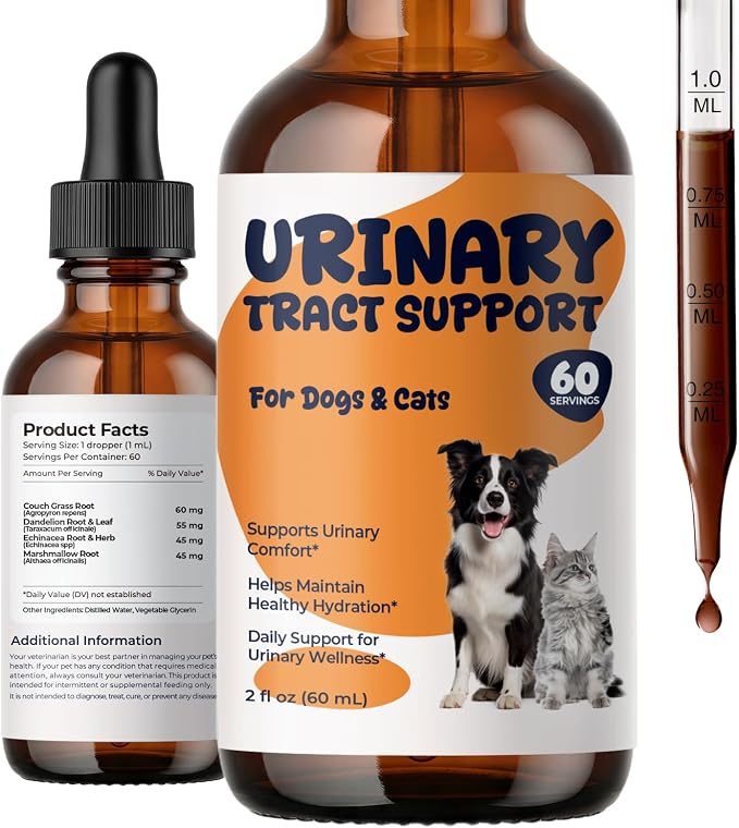Cat Urinary Support Drops, Bladder & Urinary Tract Comfort Formula for Cats & Dogs, Helps Maintain Normal Urination, Litter Box Habits & Hydration, Herbal Liquid, 2 fl oz