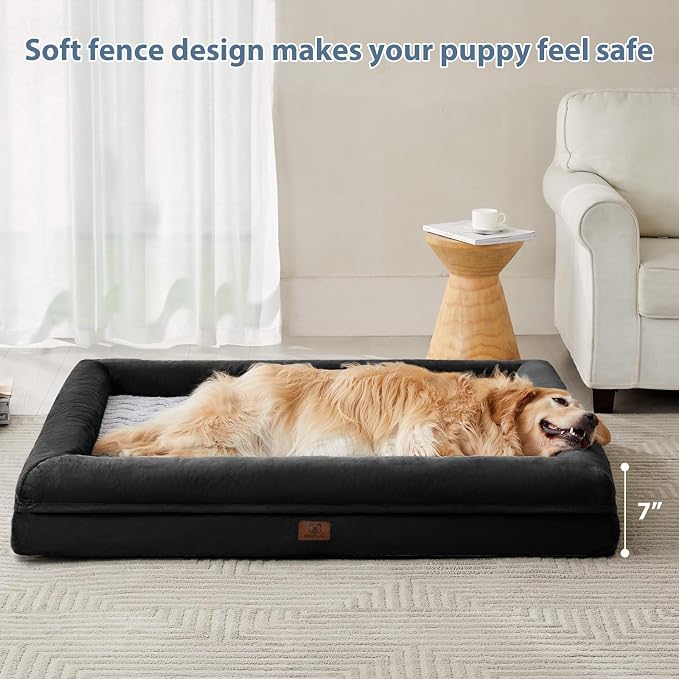 WNPETHOME XL Extra Large Dog Bed, Washable Dog Couch with Removable Waterproof Cover, Orthopedic Large Pet Sofa Bed with Bolster Sides for Sleeping