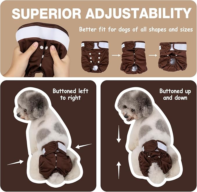 Pet Soft Washable Female Diapers (3 Pack) Female Dog Diapers, Comfort Reusable Doggy Diapers for Girl Dog in Period Heat (Deep Set, L)