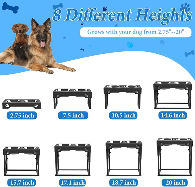 Raised Dog Bowl for Large Dogs,Elevated Dog Bowls Steel Dog Bowls for Food & Water (DB01H-BLACK, 20inch 1.5L)
