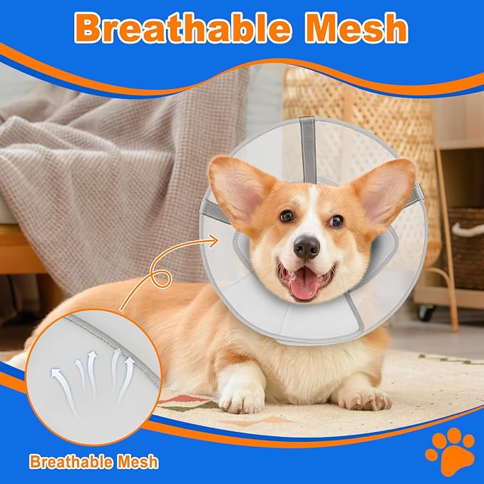 Breathable Mesh Dog Cone Collar for Surgery, Soft Elizabethan Recovery Alternative to Stop Licking,Pet Neck Collar for Large Medium Small Breeds, XL