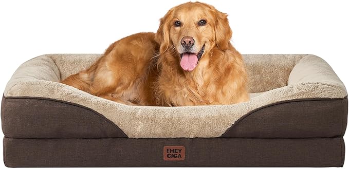 EHEYCIGA Orthopedic XL Dog Bed for Large Sized Dog, 42x30 Inch Extra Large Memory Foam Dog Couch Bed with Sides, Waterproof Liner & Washable Removable Cover, Bolster Pet Sofa, Brown
