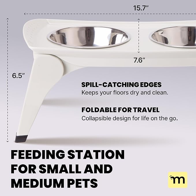 MalsiPree Elevated Dog Bowls for Small Dogs - 6.5" Raised Dog Bowl Stand with Splash Guard - Portable Folding Pet Feeding Station with 2 Stainless Steel Bowls - Travel Road Trip Foldable Collapsible