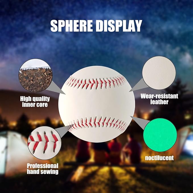 2 Pack Glow in The Dark Baseball Light up Glow Balls for Playing Catch and Hit Games at Night Official Size Gift for Teenagers and Adults, and Baseball Fans Outdoor