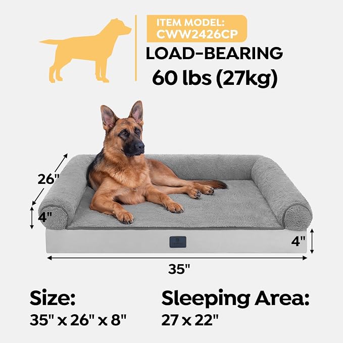 Veehoo Memory Foam Orthopedic Dog Beds Large-4" Thickened Washable Dog Bed with Removable Dutch Velvet Cover, Memory Foam with Sides-Sofa Couch for Dogs, 35 * 26 in