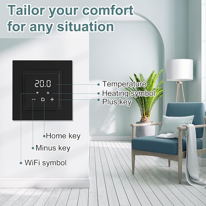 HEATIT Programmable Thermostat, WiFi Smart Thermostat for Electric Radiant Floor Heating with Touchscreen, 120V-240V Wide Voltage Range, Dual Sensing, Black