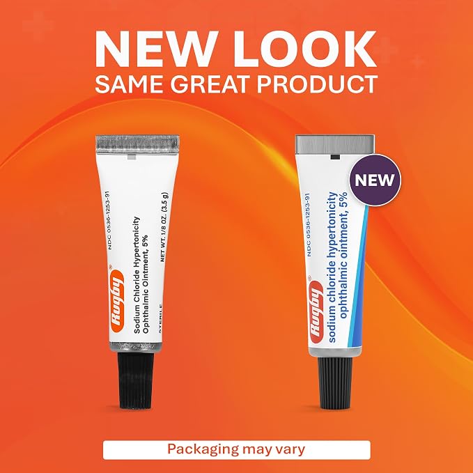 Rugby Sodium Chloride Hypertonicity Ophthalmic Ointment 5% - 50 mg Sodium Chloride Eye Ointment for Temporary Corneal Edema Relief - Made With Lanolin and Mineral Oil - Alcohol-Free - 0.125 Oz(3 Pack)