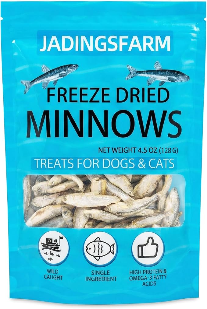 Minnows Freeze Dried Minnows, 100% Natural Premium Cat & Dog Treats, Freeze Dried Pet Treats for Cats Dogs Bulk Package (4.5 OZ)