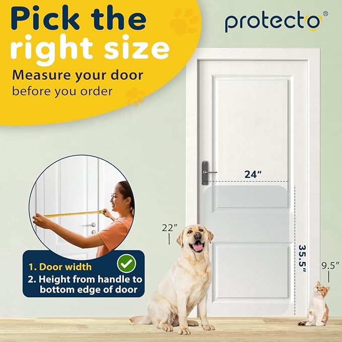 PROTECTO Heavy Duty Door Protector from Dog Scratching, 35.5 x 24” Clear Door Scratch Protector, Easy to Install on Window, Wall, Screen & Sliding Doors | Cat Scratch Guard for Indoors Outdoors