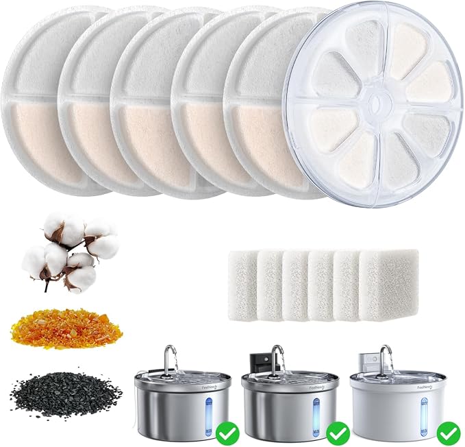 Wireless Cat Water Fountain, 3.5L Pet Water Fountain for Cats/Dogs with 6 Pack Filter+6 Park Pump Sponges Replacement
