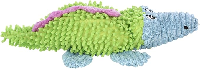 Petlou Durable Dog Plush Pastel Pals Toys with Squeakers and Crinkle in Multi-Size New Desgin (Yellow/Blue 2, 16" Pastel Pals Crocodile)