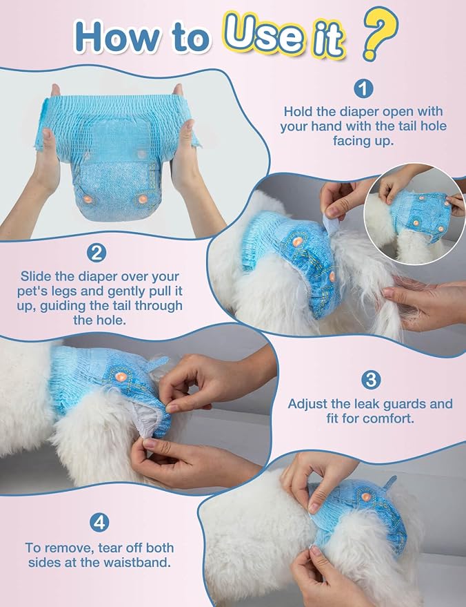 Dono Dog Diapers Female-60PCS, Disposable Pull Up Stretchy Waist Wraps for Female Puppy Dogs in Heat Period Diapers, Super Absorbent 360° Leak-Proof Doggie Training Incontinence Diapers