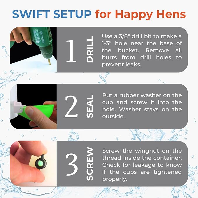 Lil'Clucker - Large Automatic Chicken Waterer Cups Suitable for Ducks, Geese, Turkeys, and Bunny Rabbit - Water Feeder Kit - Poultry Waterer (Green, 12 Pack)